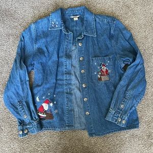 Christopher & Banks denim button down Christmas top size medium